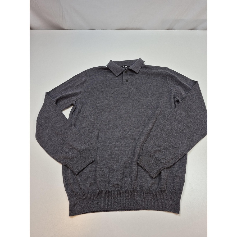A.P.C. Sweater Mens XL Gray 100% Wool Collared Knit Pullover Made Italy